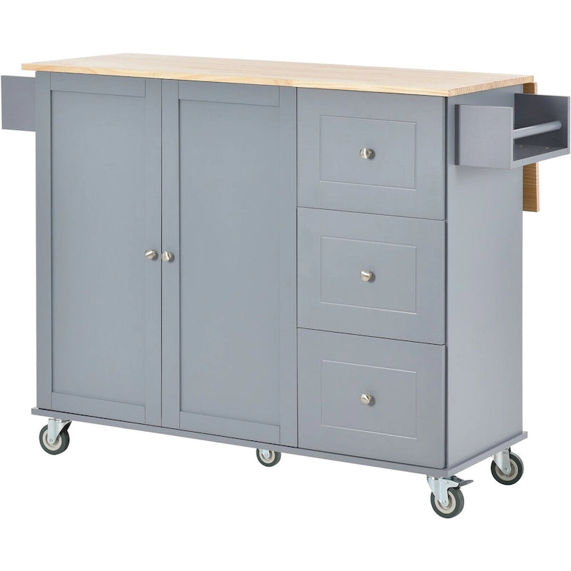 Rolling Mobile Kitchen Island with Locking Wheels Storage Cabinet - 52.76 x 29.5 x 36.81 inches