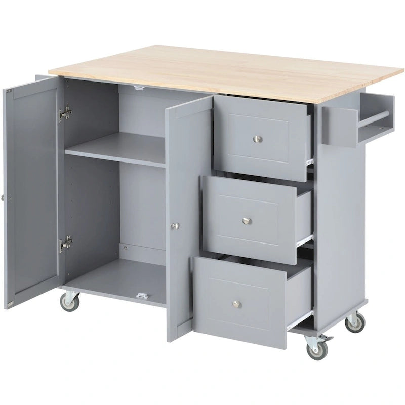 Rolling Mobile Kitchen Island with Locking Wheels Storage Cabinet - 52.76 x 29.5 x 36.81 inches