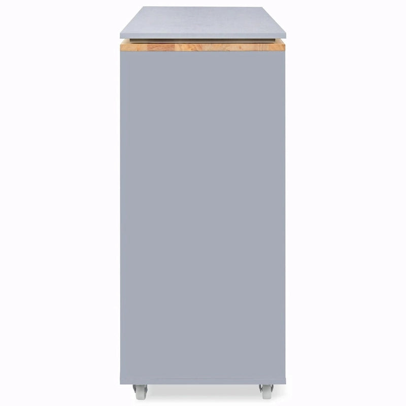 Rolling Kitchen Island: Extended Table, Power Outlets, Glass Doors