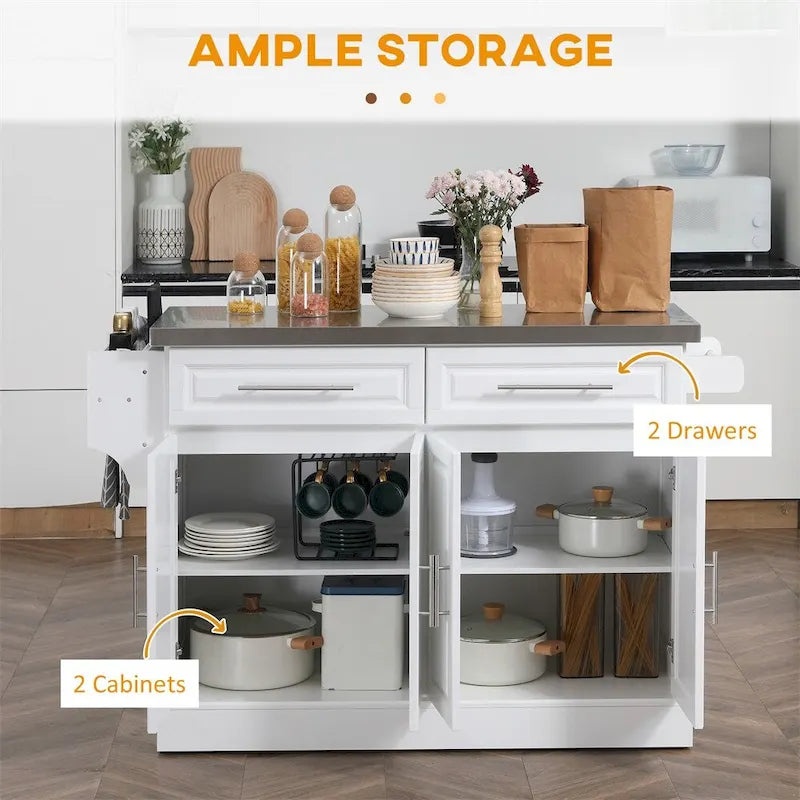 Rolling Kitchen Island,Portable Kitchen Cart with Stainless Steel Top