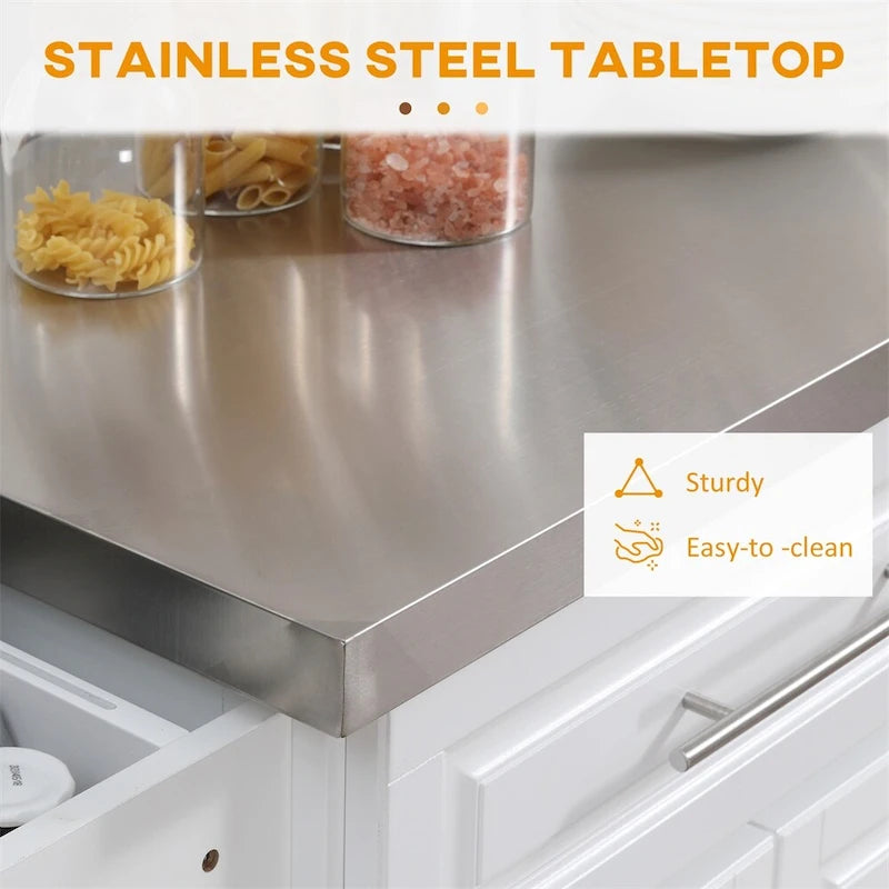 Rolling Kitchen Island,Portable Kitchen Cart with Stainless Steel Top