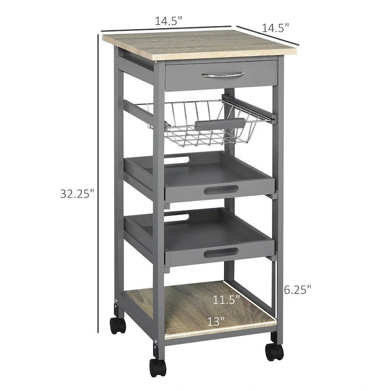 Mobile Kitchen Island Cart with Drawer and Slide-Out Storage Basket - N/A