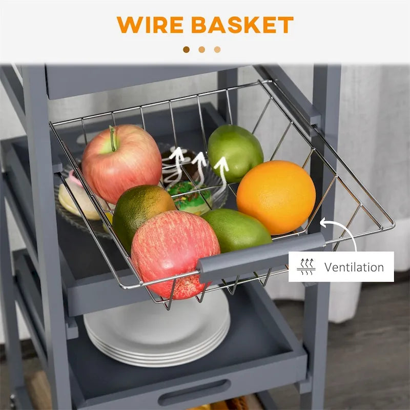 Mobile Kitchen Island Cart with Drawer and Slide-Out Storage Basket - N/A