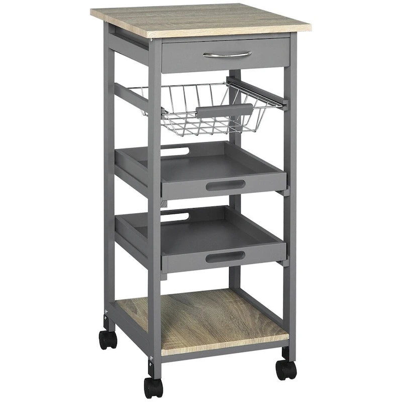Mobile Kitchen Island Cart with Drawer and Slide-Out Storage Basket - N/A