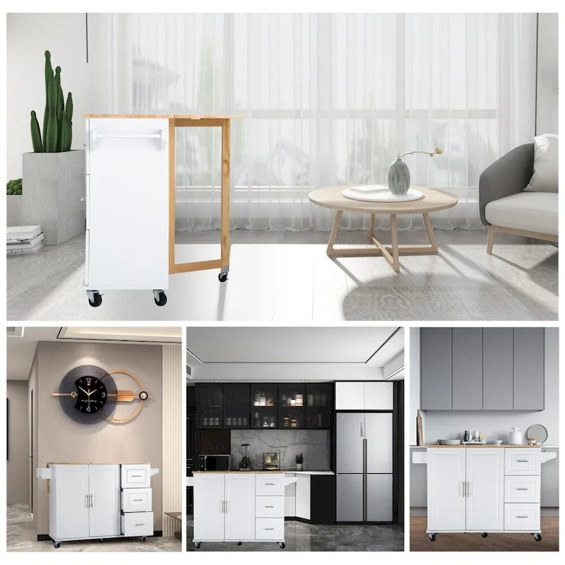 Mobile Kitehcn Island with Extensible Table Top and Adjustable Shelf