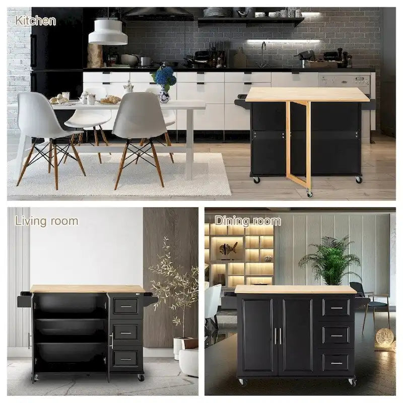 Mobile Kitehcn Island with Extensible Table Top and Adjustable Shelf