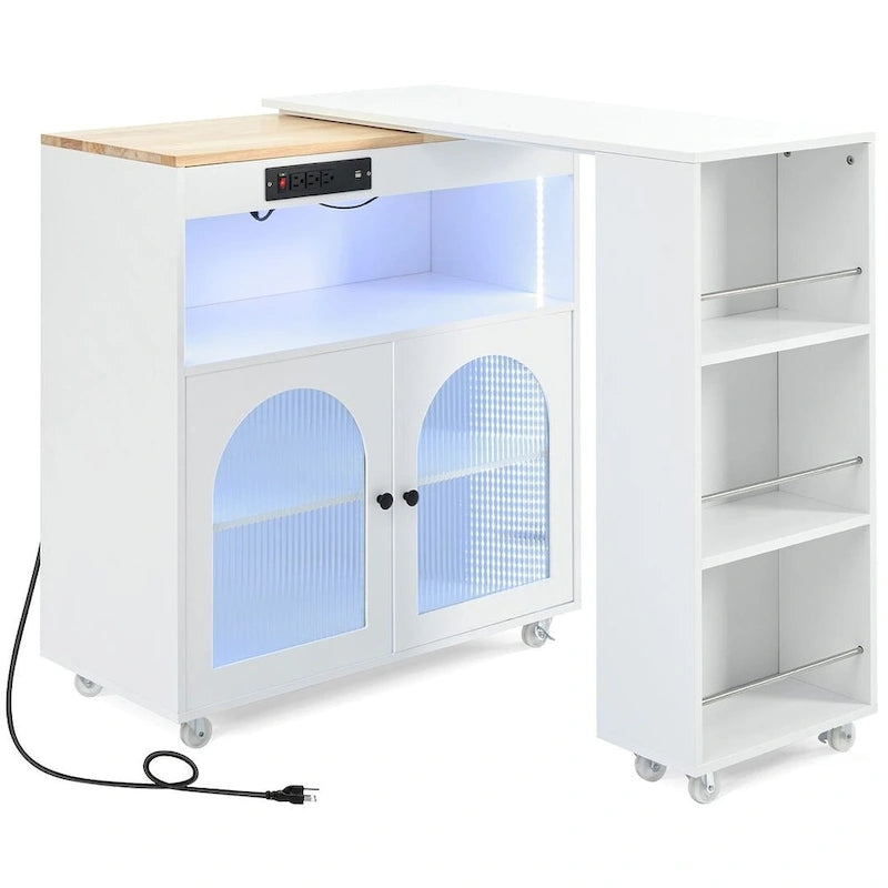 Kitchen Island Cart with Extended Table and Power Outlets