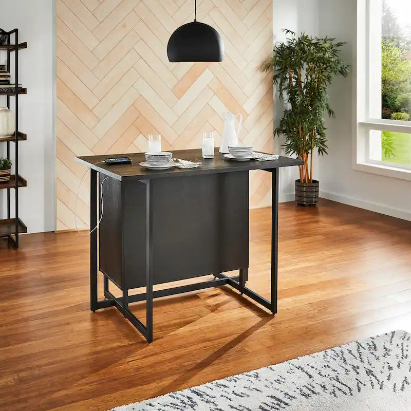 Oyala Black Finish 2-door Kitchen Island with Power and USB outlets by iNSPIRE Q Modern