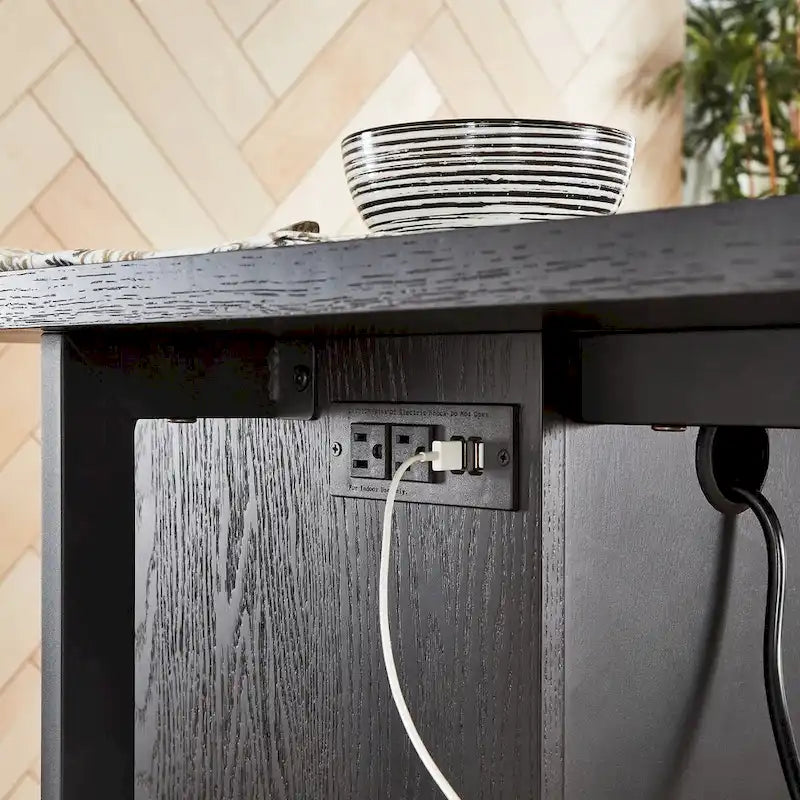Oyala Black Finish 2-door Kitchen Island with Power and USB outlets by iNSPIRE Q Modern