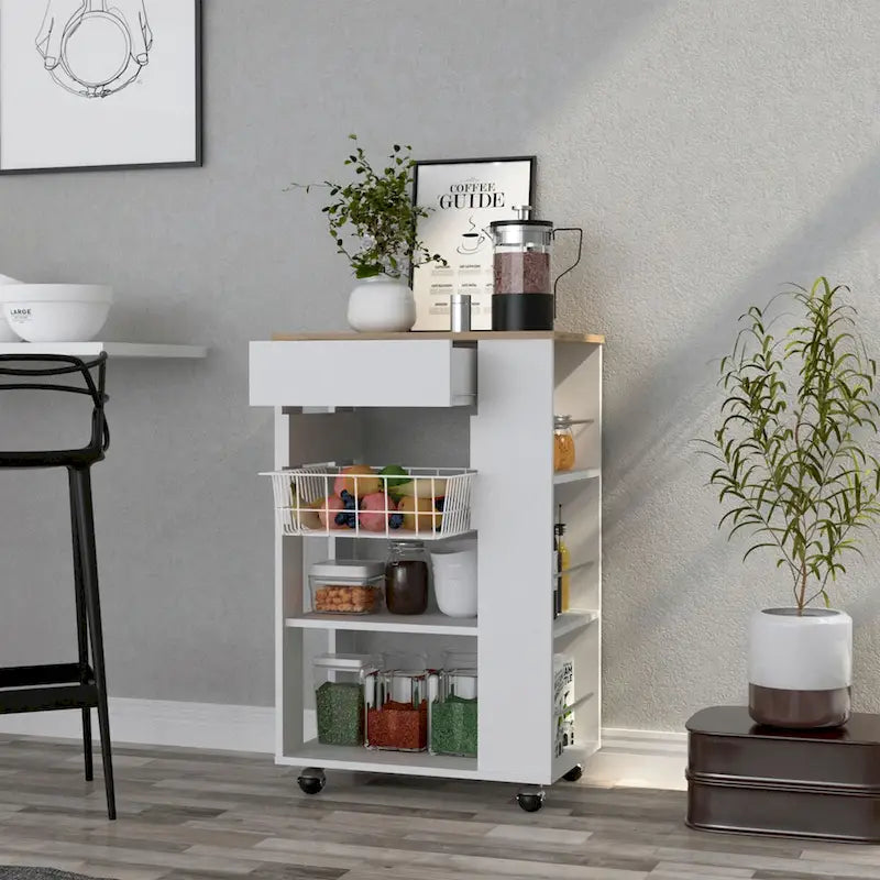 Kitchen Cart for Kitchen, Dining Room,Living Room, White / Light Oak