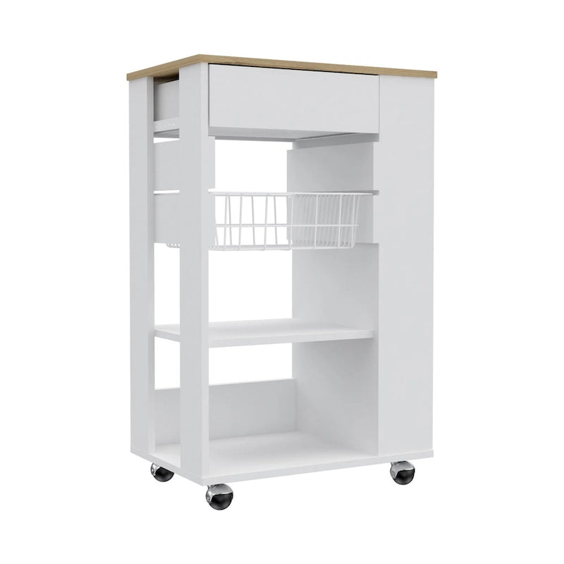 Kitchen Cart for Kitchen, Dining Room,Living Room, White / Light Oak