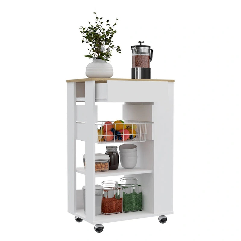 Kitchen Cart for Kitchen, Dining Room,Living Room, White / Light Oak