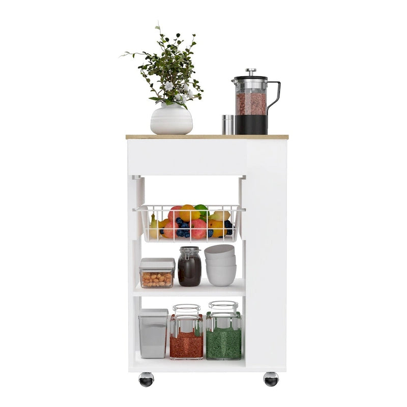 Kitchen Cart for Kitchen, Dining Room,Living Room, White / Light Oak