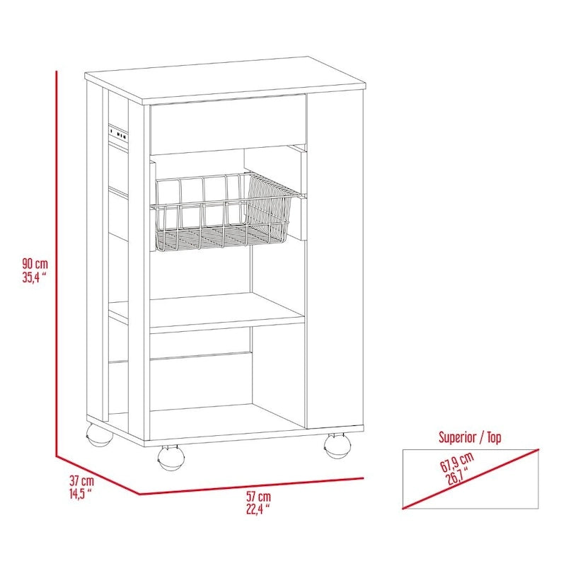 Kitchen Cart for Kitchen, Dining Room,Living Room, White / Light Oak