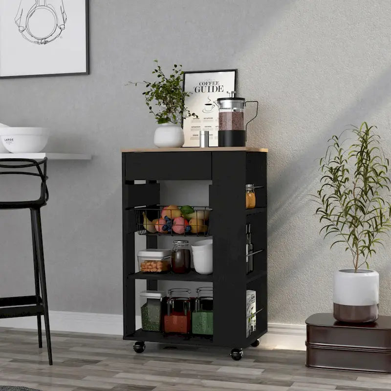 Kitchen Cart for Kitchen, Dining Room,Living Room, White / Light Oak