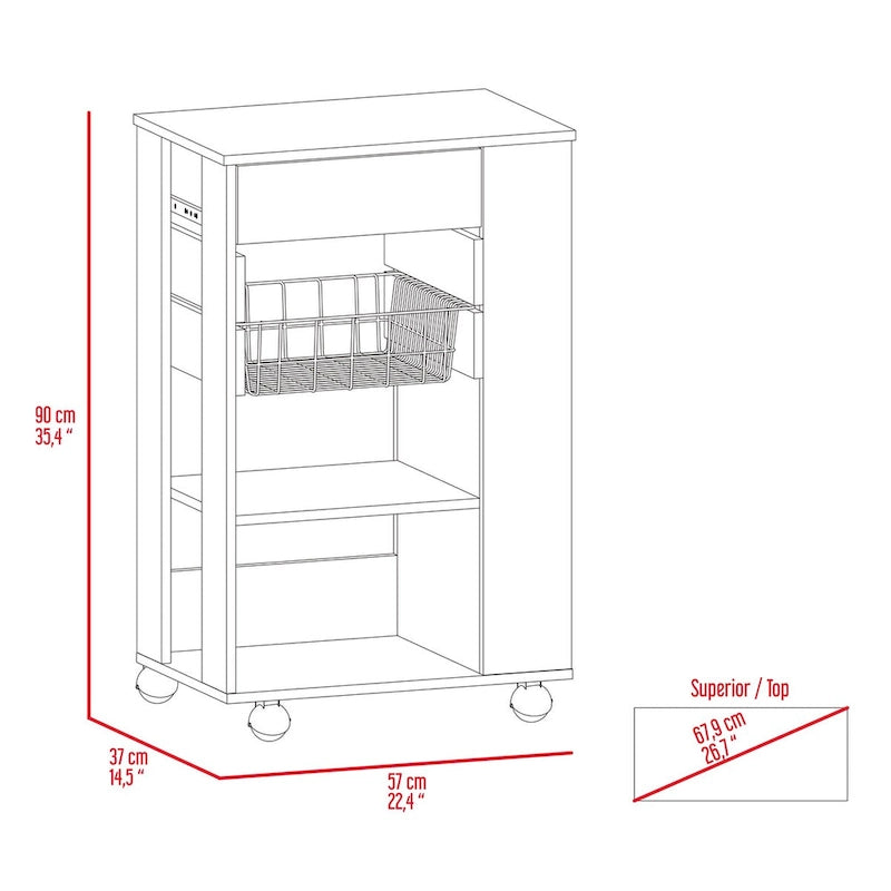 Kitchen Cart for Kitchen, Dining Room,Living Room, White / Light Oak