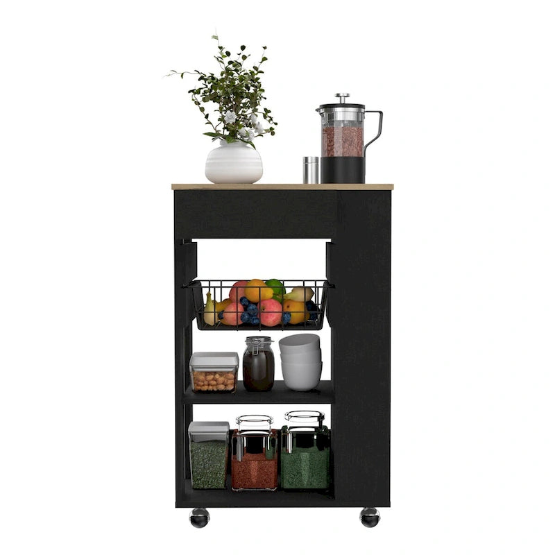 Kitchen Cart for Kitchen, Dining Room,Living Room, White / Light Oak
