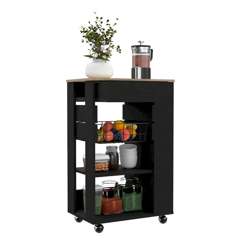 Kitchen Cart for Kitchen, Dining Room,Living Room, White / Light Oak
