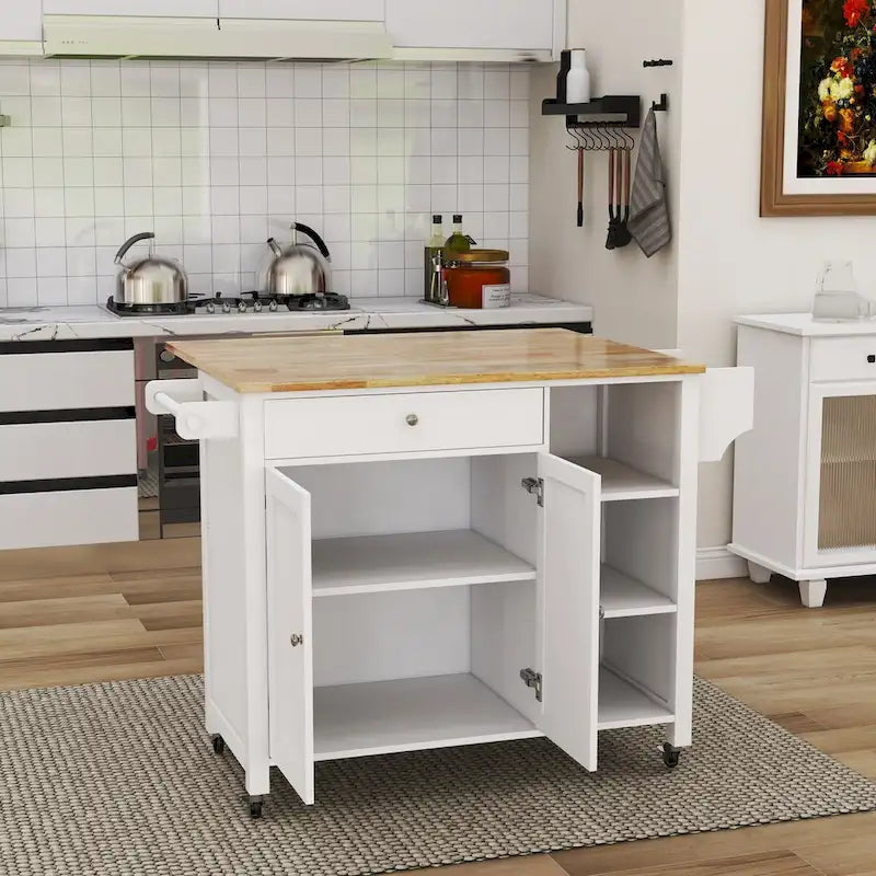 Double Door Kitchen Island with Adjustable Shelves