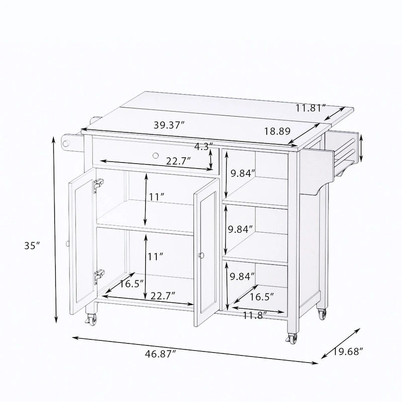 Double Door Kitchen Island with Adjustable Shelves