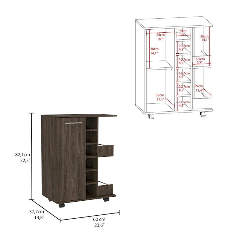 Bar Cart Wells, Four Casters for Kitchen, Party and Living Room