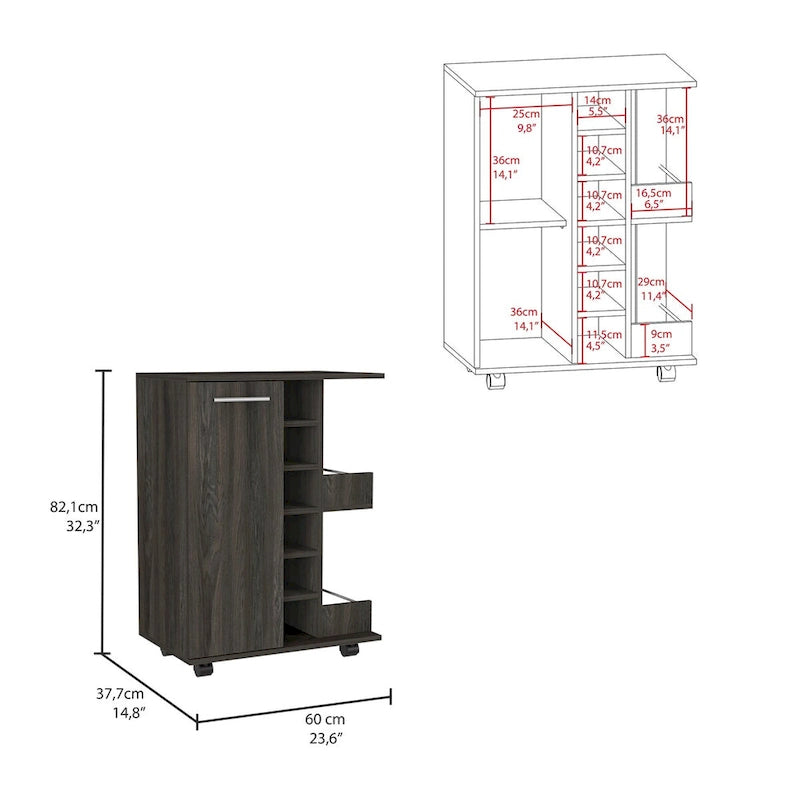 Bar Cart Wells, Four Casters for Kitchen, Party and Living Room