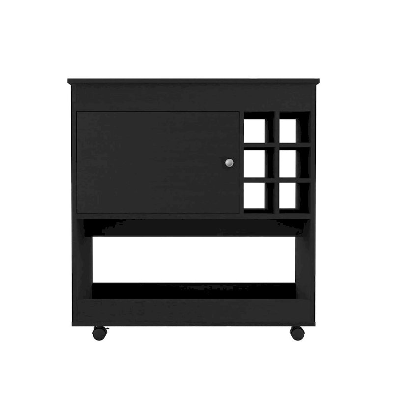 Bar Cart Aloha, Lower Panel, Six Bottle Cubbies, One Cabinet for Kitchen, Party and Living Room