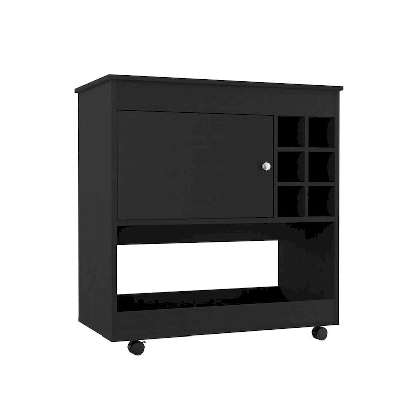 Bar Cart Aloha, Lower Panel, Six Bottle Cubbies, One Cabinet for Kitchen, Party and Living Room