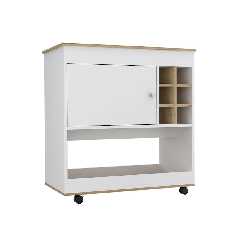 Bar Cart Aloha, Lower Panel, Six Bottle Cubbies, One Cabinet for Kitchen, Party and Living Room