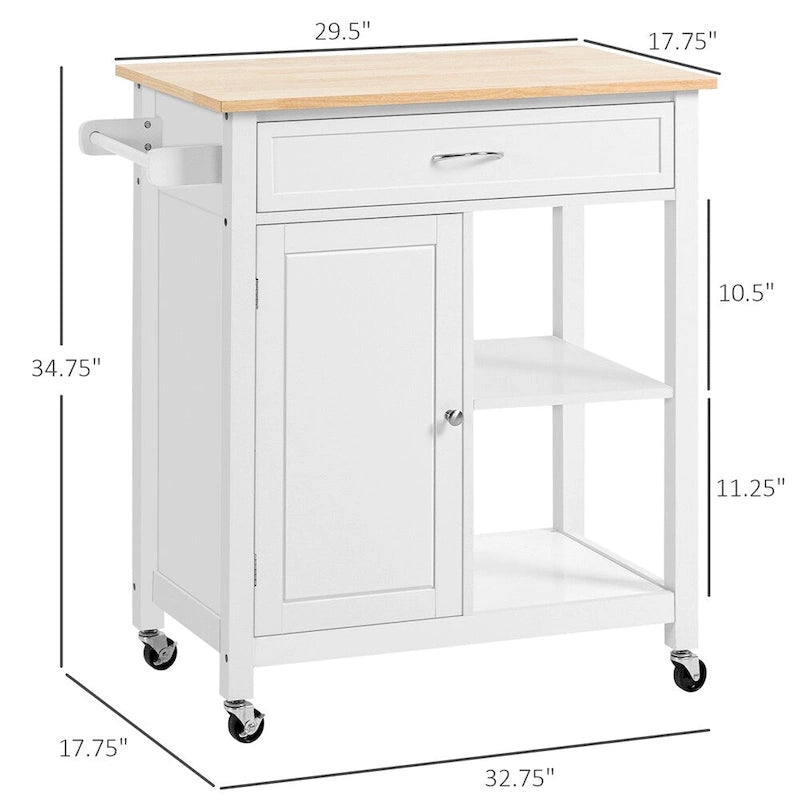 Rolling Kitchen Island Cart with Storage and Solid Wood Top - N/A