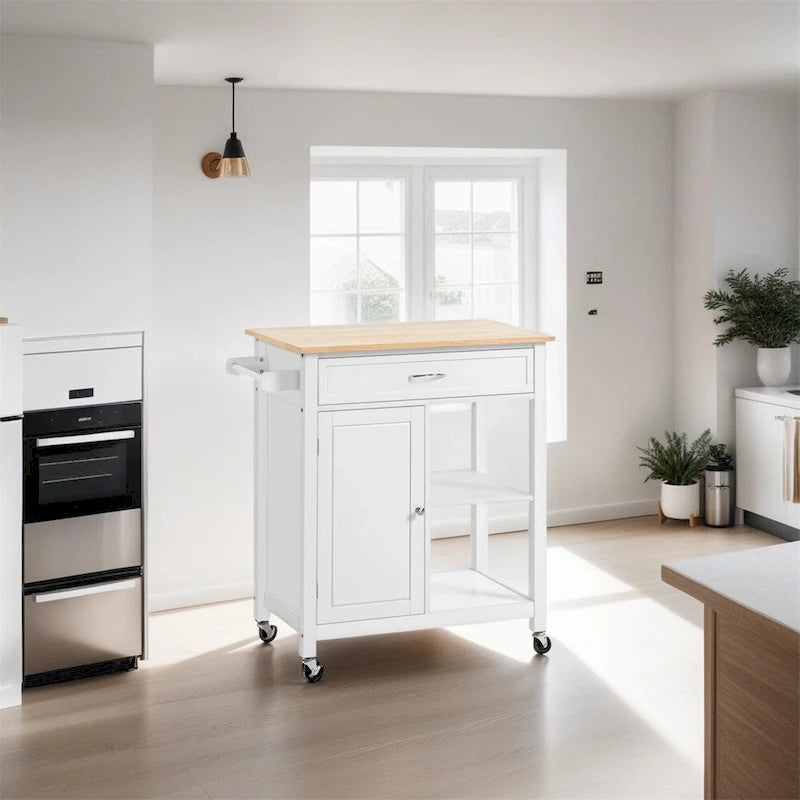 Rolling Kitchen Island Cart with Storage and Solid Wood Top - N/A