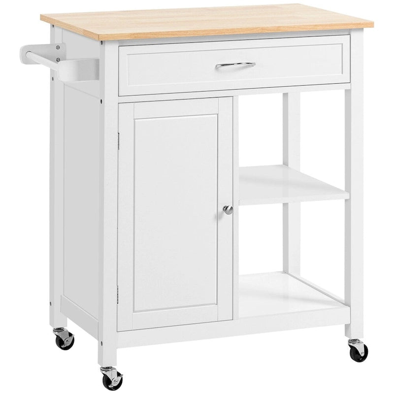 Rolling Kitchen Island Cart with Storage and Solid Wood Top - N/A