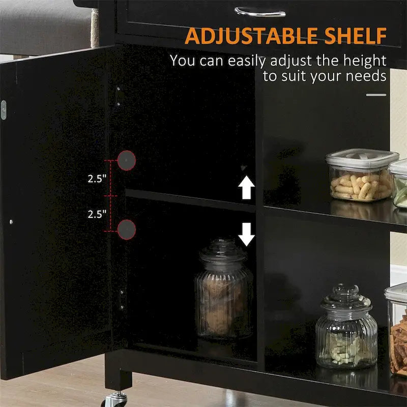 Rolling Kitchen Island Cart with Storage and Solid Wood Top - N/A