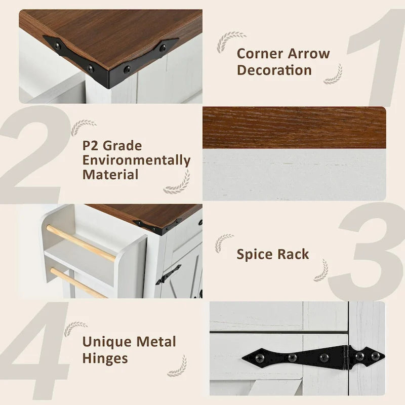 53.5Kitchen Island with Power Outlet,Storage Island with Drop Leaf,Spice Rack and Drawer,Rolling Kitchen Cart on Wheels