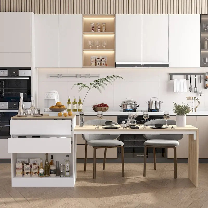 Kitchen Table 94.5 White/Wood Island for Breakfast, Bar, and Work