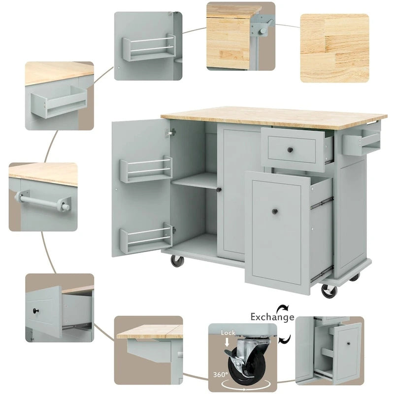 Merax 53.9 Width Rolling Kitchen Cart on Wheels with Drop Leaf