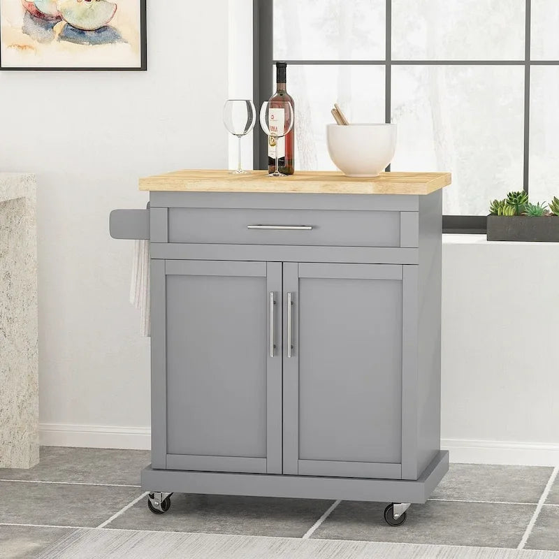 Contemporary Wood Kitchen Cart with Wheels Storage and Wheels by Christopher Knight Home