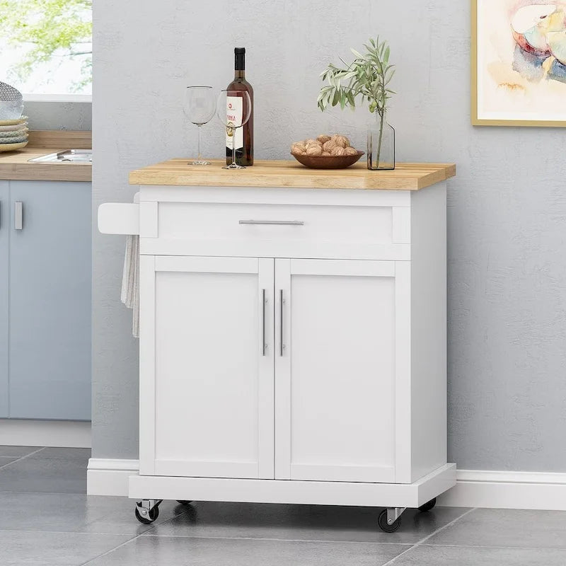 Contemporary Wood Kitchen Cart with Wheels Storage and Wheels by Christopher Knight Home