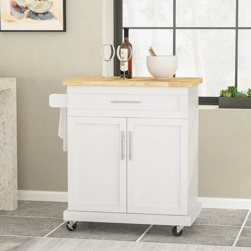Contemporary Wood Kitchen Cart with Wheels Storage and Wheels by Christopher Knight Home
