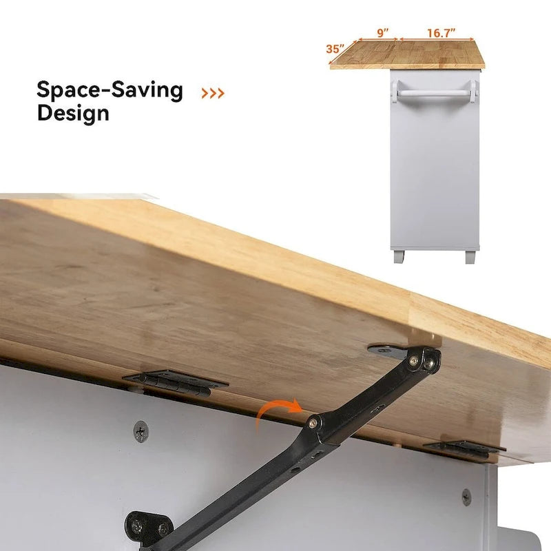 39.00 W Modern Rubberwood Top Kitchen Cart with Storage and Towel Racks
