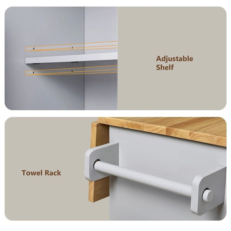 39.00 W Modern Rubberwood Top Kitchen Cart with Storage and Towel Racks