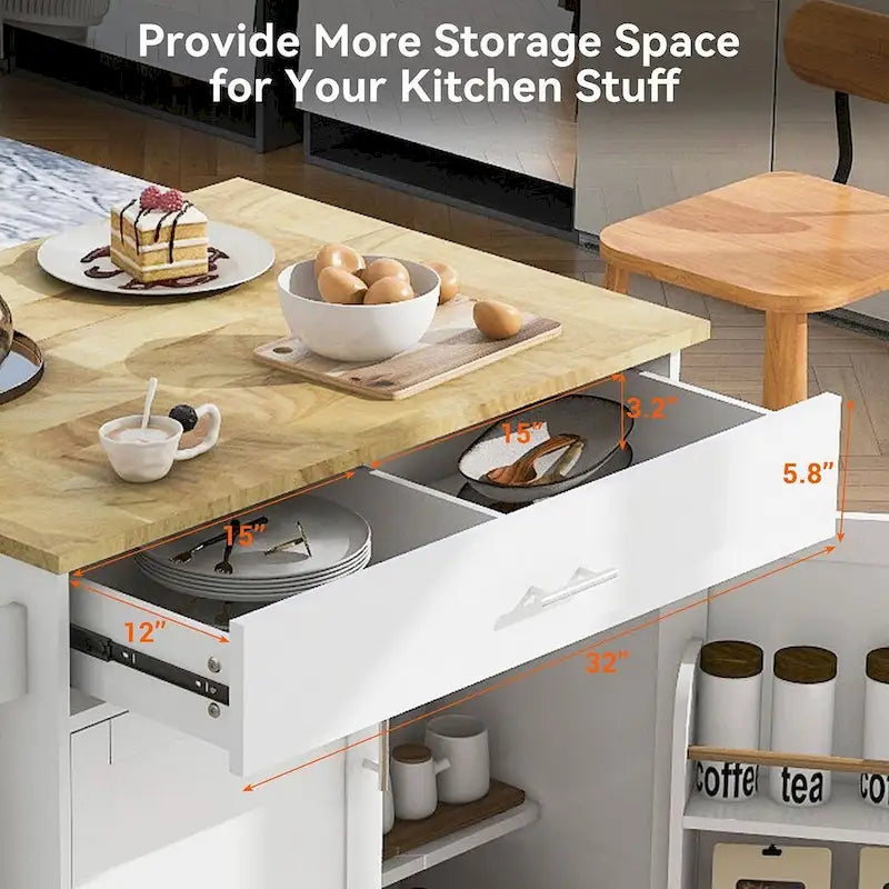 39.00 W Modern Rubberwood Top Kitchen Cart with Storage and Towel Racks