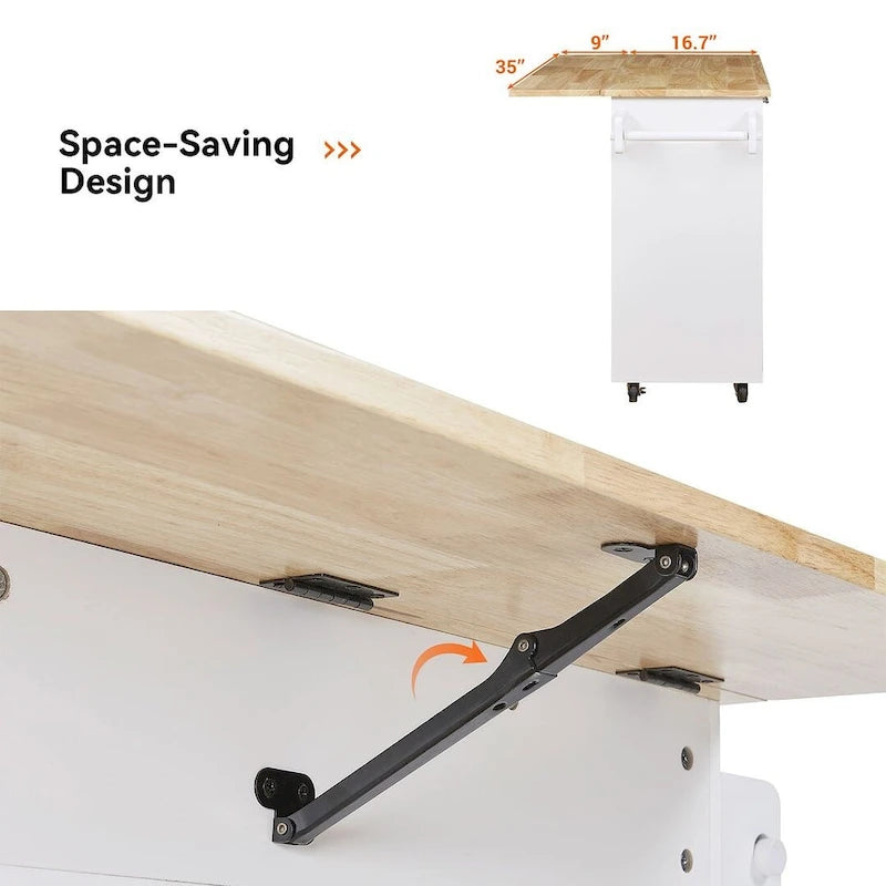 39.00 W Modern Rubberwood Top Kitchen Cart with Storage and Towel Racks