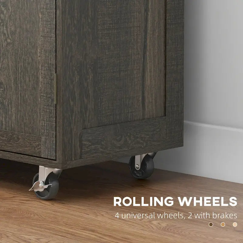 Triple-Cabinet Rolling Kitchen Island with Storage Shelf Adjustment