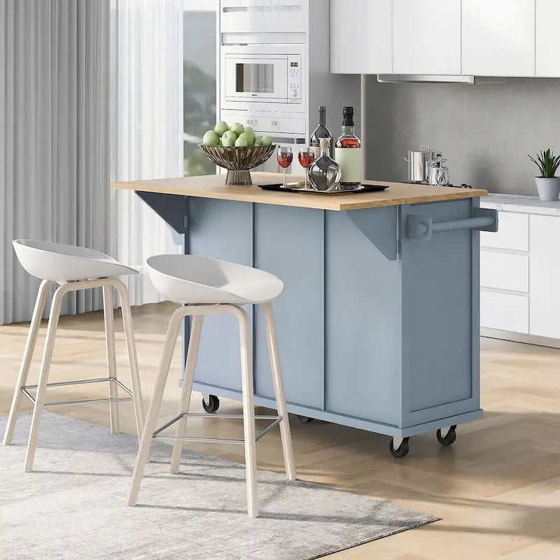 Kitchen Island Cart with Wheels Drop-Leaf, Storage Racks