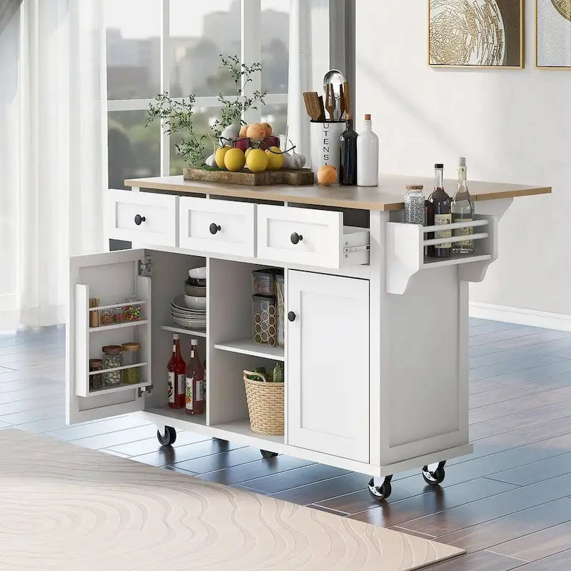 Kitchen Island Cart with Wheels Drop-Leaf, Storage Racks