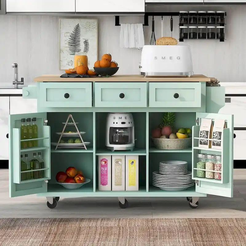 Kitchen Island Cart with Wheels Drop-Leaf, Storage Racks