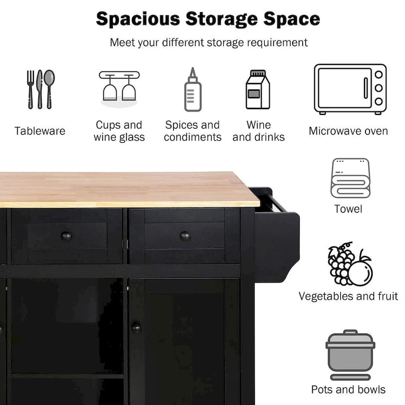 Kitchen Island Cart with Wheels Drop-Leaf, Storage Racks