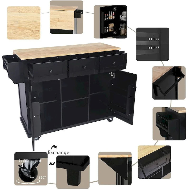 Kitchen Island Cart with Wheels Drop-Leaf, Storage Racks