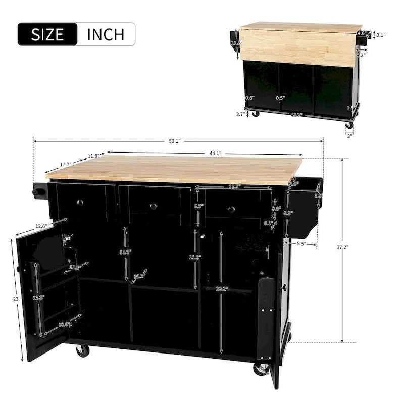 Kitchen Island Cart with Wheels Drop-Leaf, Storage Racks